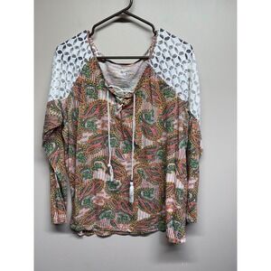 NEW DIRECTIONS WEEKEND Womens Paisley‎ Lace Sleeve Tunic Top Blouse 0X